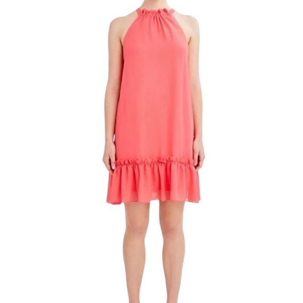 BCBG Paris, women’s chiffon orange halter mini dress size ￼medium
